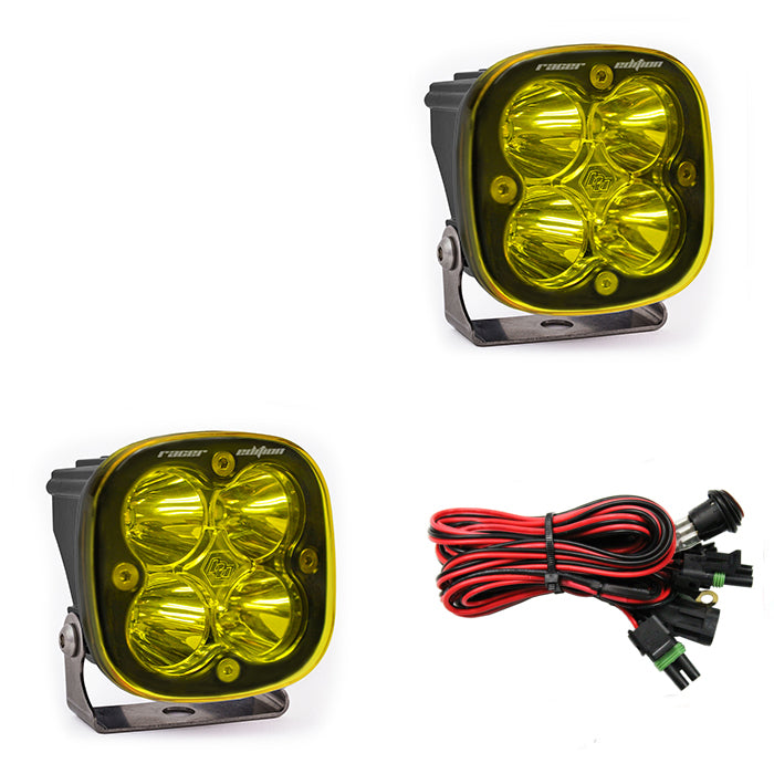 Pair of Racer Edition pods with amber lenses and racer spot optics, plus the wiring harness