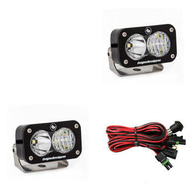 Pair of clear-lens pods with driving/combo optics, shown with the wiring harness