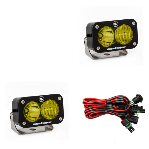 Pair of amber-lens pods with driving/combo optics, shown with the wiring harness