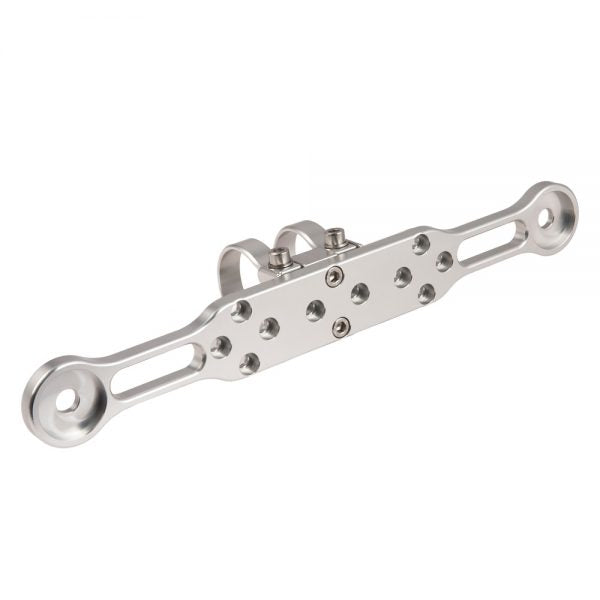 The same arm design in a bare aluminum finish