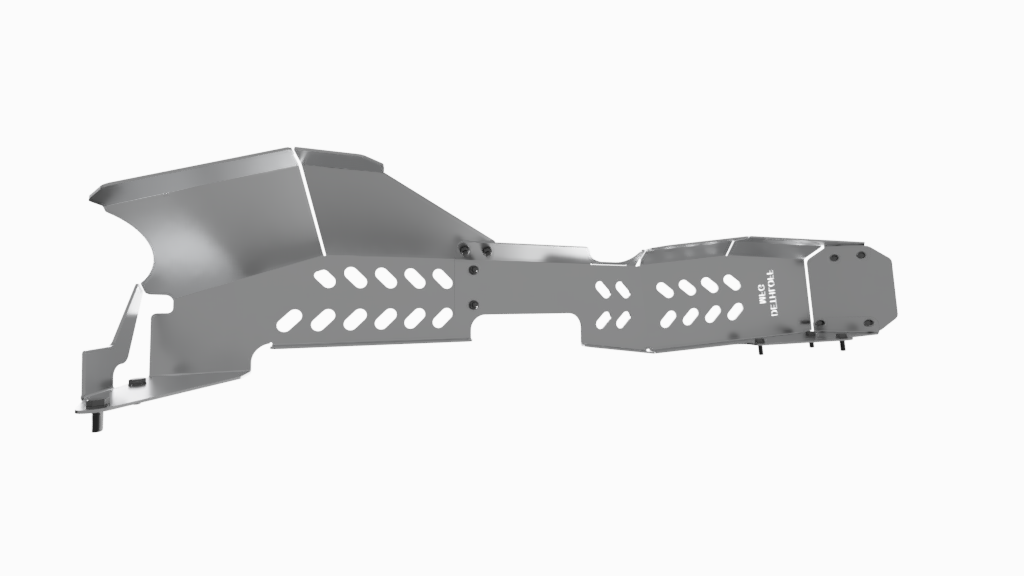 Render from the opposite side, long runs of slots and the Dethloff MFG badge at the right end