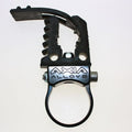 A rubber-lined clamp jaw on a bar clamp ring, Axia Alloys marking on the body