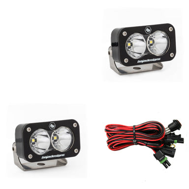 Pair of clear-lens pods with spot optics, shown with the wiring harness