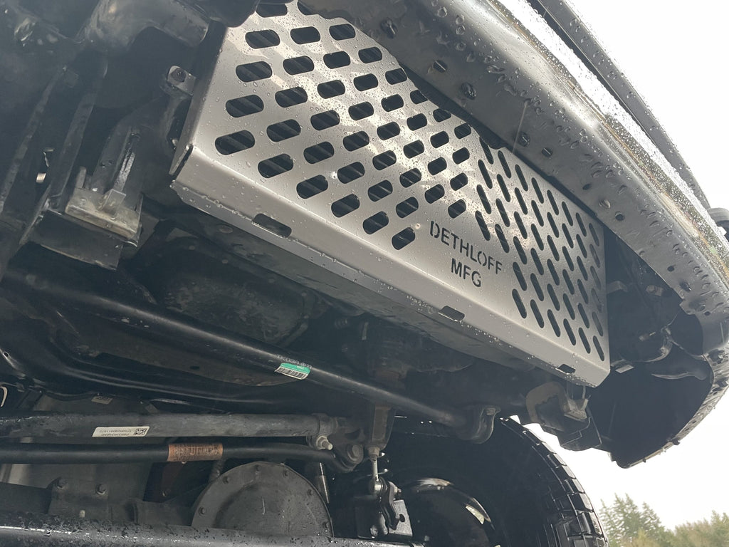 The guard seen from below and to the side, spanning the bumper opening